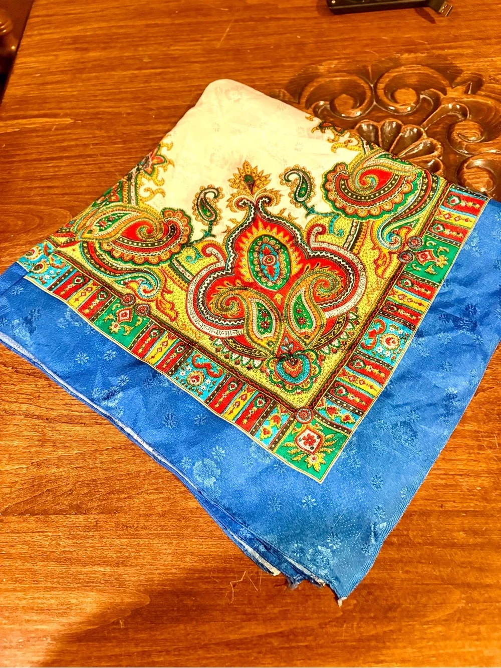 Vintage 1960s Blue Paisley Scarf.